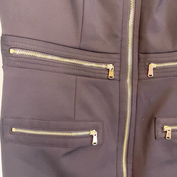 CARLISLE Dress Womens 6 Black Sheath Short Sleeve Full Zip Pockets Knee Length - Picture 8 of 10